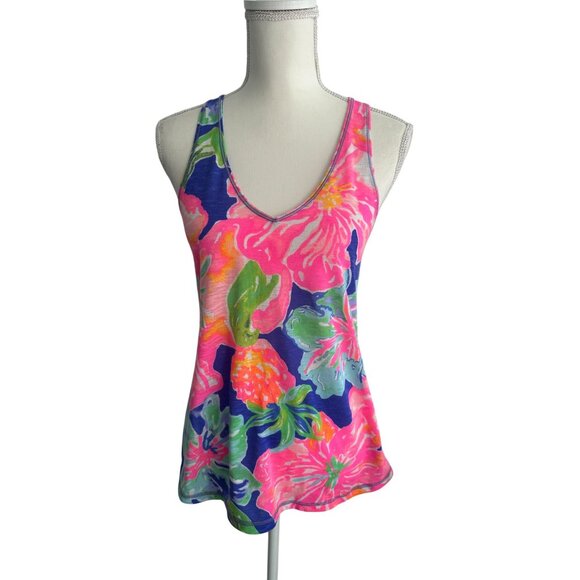 LILLY PULITZER Luxetic Neon Floral Tank Top Size Small - Picture 3 of 6